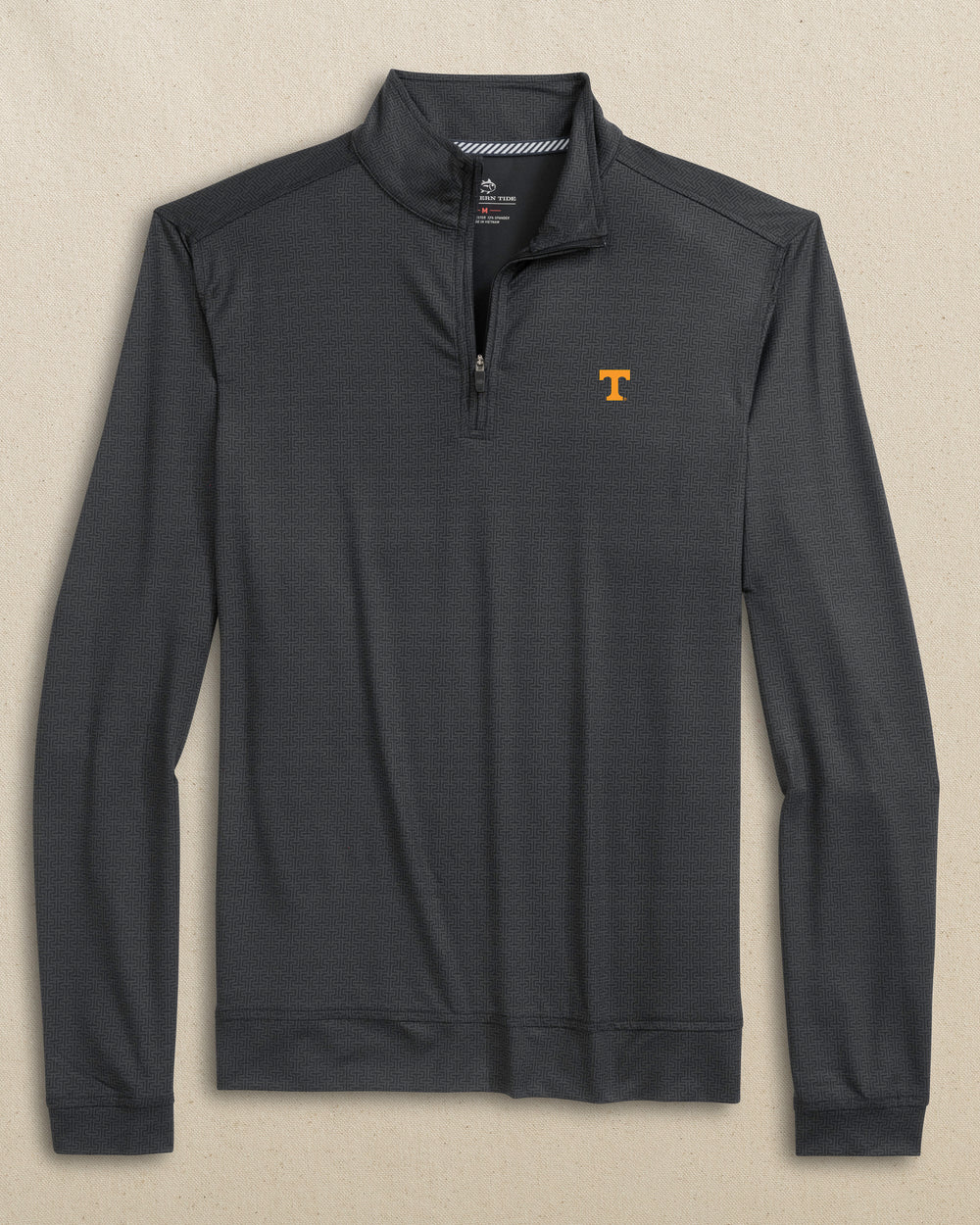The front view of the Southern Tide Tennessee Vols Cruiser ST Geo Printed Quarter Zip by Southern Tide - Caviar Black