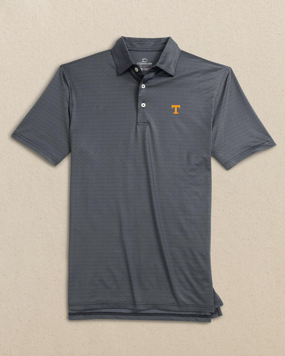 The front view of the Southern Tide Tennessee Vols Driver ST Geo Printed Polo by Southern Tide - Caviar Black