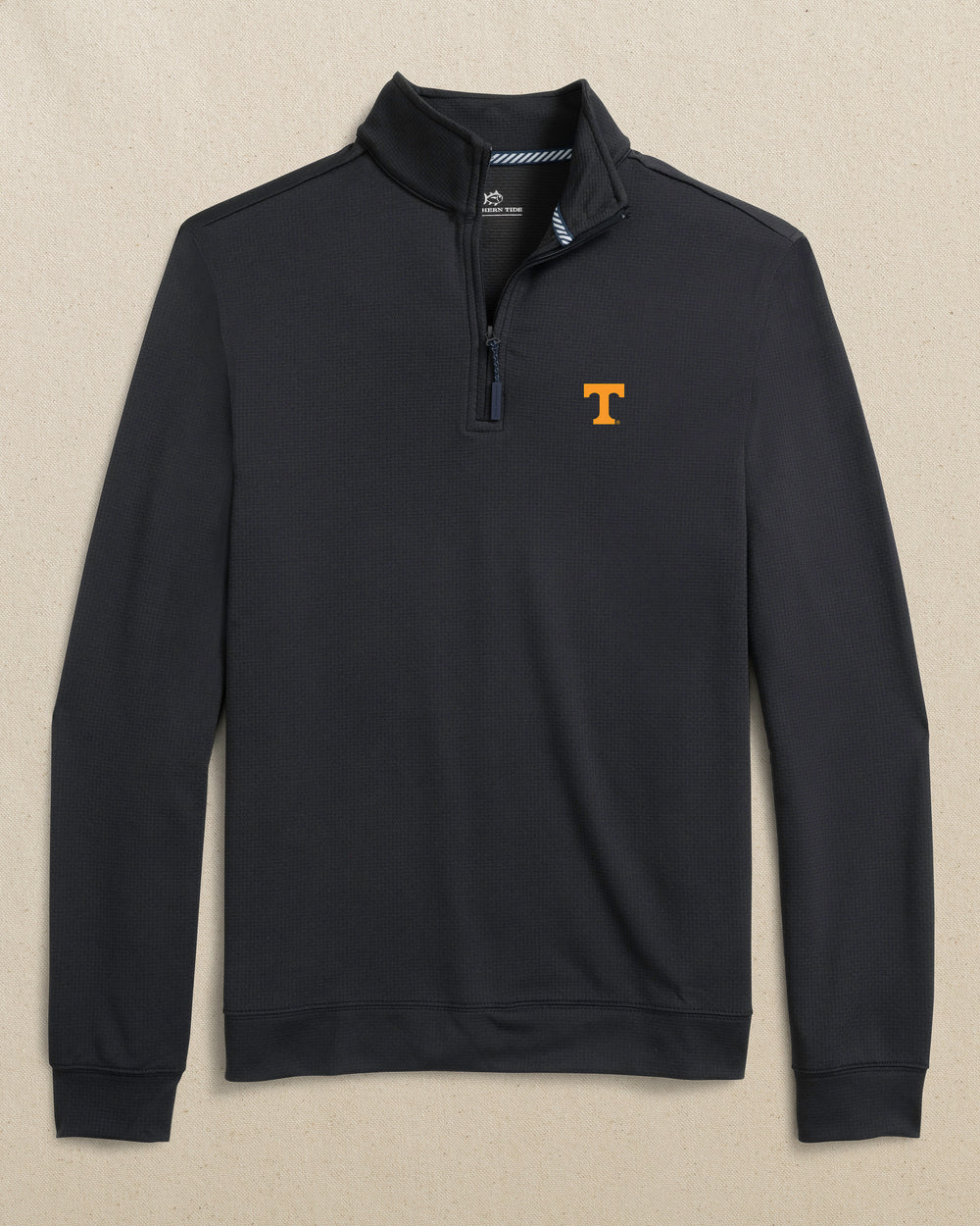 The front view of the Southern Tide Tennessee Vols Schooner Quarter Zip by Southern Tide - Caviar Black