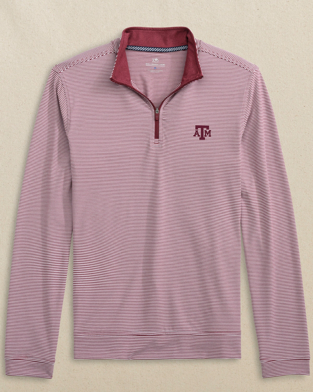 The front view of the Texas A&M Aggies Cruiser Micro-Stripe Heather Quarter Zip by Southern Tide - Heather Chianti