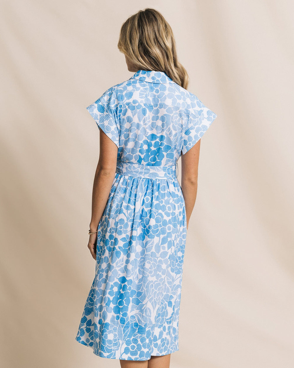 The back view of the Southern Tide Tinley Printed Belted Midi Shirtdress by Southern Tide - Ocean Channel