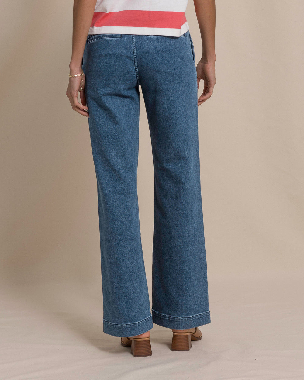 The back view of the Southern Tide Tori Denim Wide Leg Chino Pant by Southern Tide - Indigo