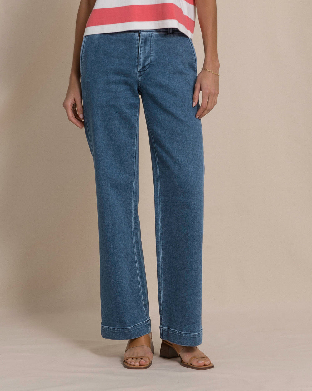 The front view of the Southern Tide Tori Denim Wide Leg Chino Pant by Southern Tide - Indigo