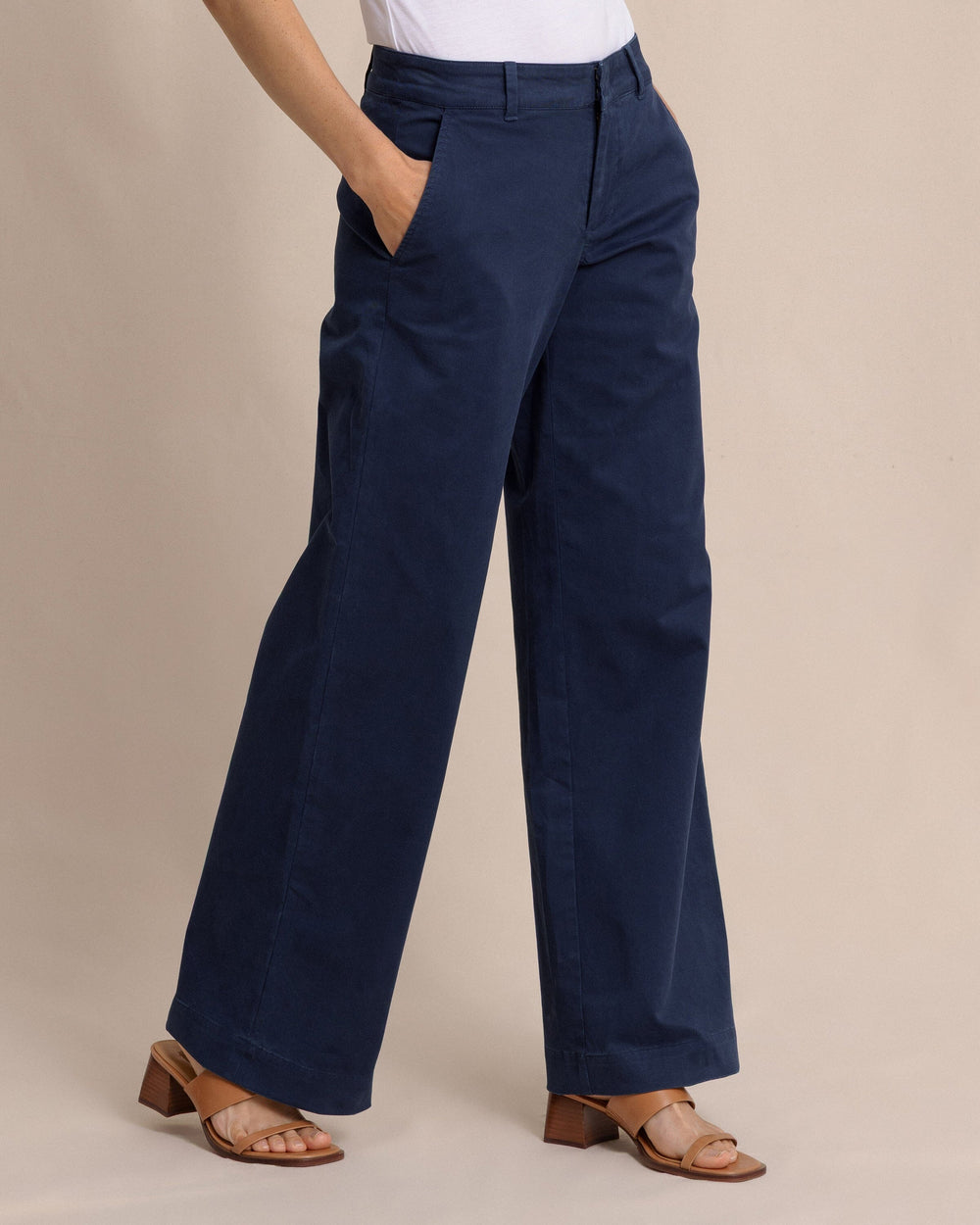 The side view of the Southern Tide Tori Wide Leg Chino Pant by Southern Tide - Dress Blue