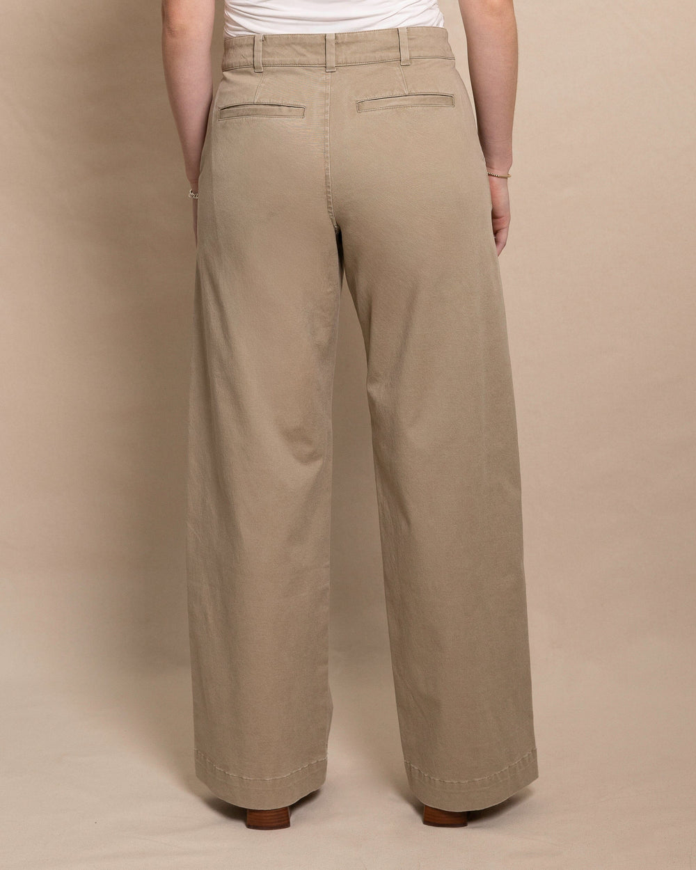 The back view of the Southern Tide Tori Wide Leg Chino Pant by Southern Tide - Sandstone Khaki