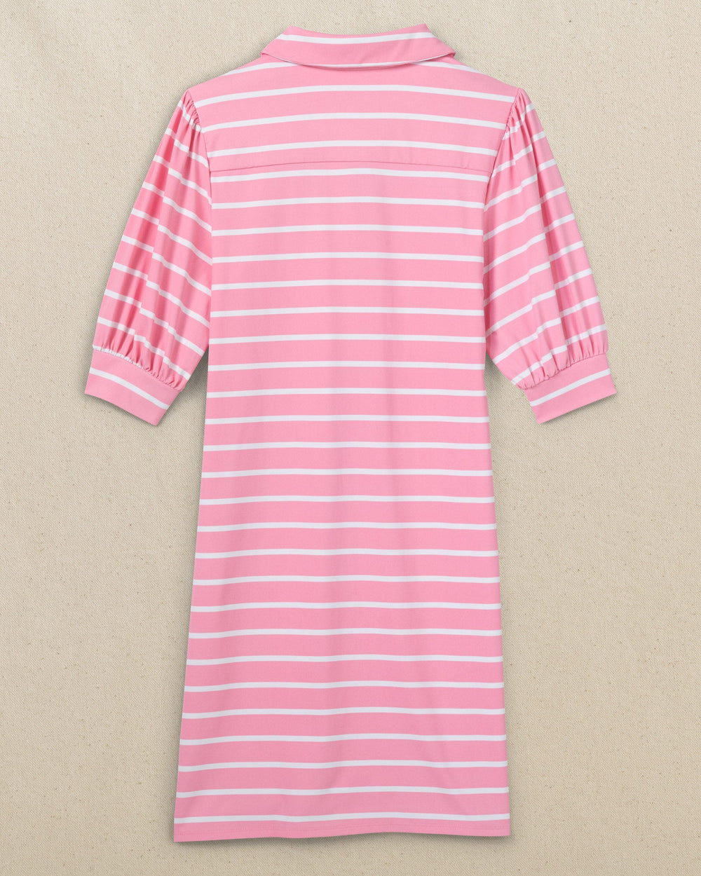 The back view of the Southern Tide Trina Striped Performance Dress by Southern Tide - Prism Pink