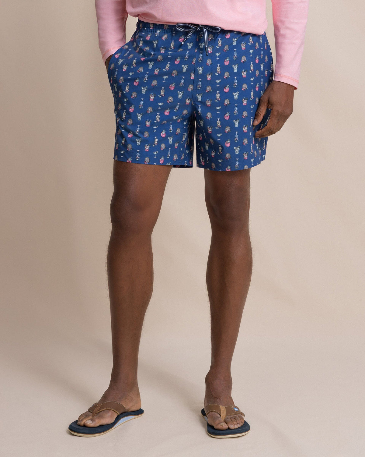 The front view of the Southern Tide Tropical Tango Maritime Swim Trunk by Southern Tide - Nautical Blue
