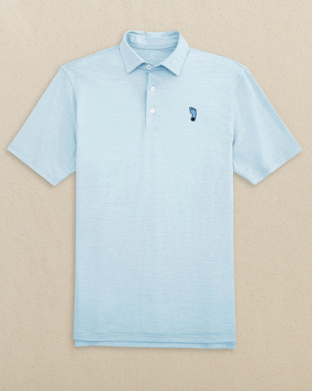 The front view of the Southern Tide UNC Tar Heels Foot Driver Spacedye Polo by Southern Tide - Rush Blue