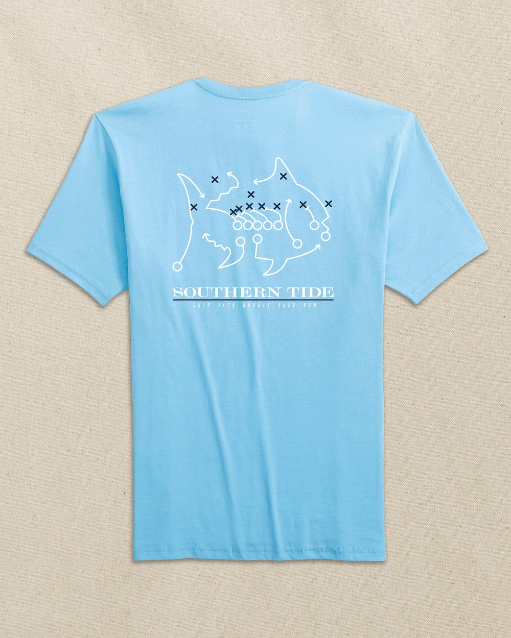 The back view of the Southern Tide UNC Tar Heels Skipjack Play Short Sleeve T-Shirt by Southern Tide - Rush Blue and Navy