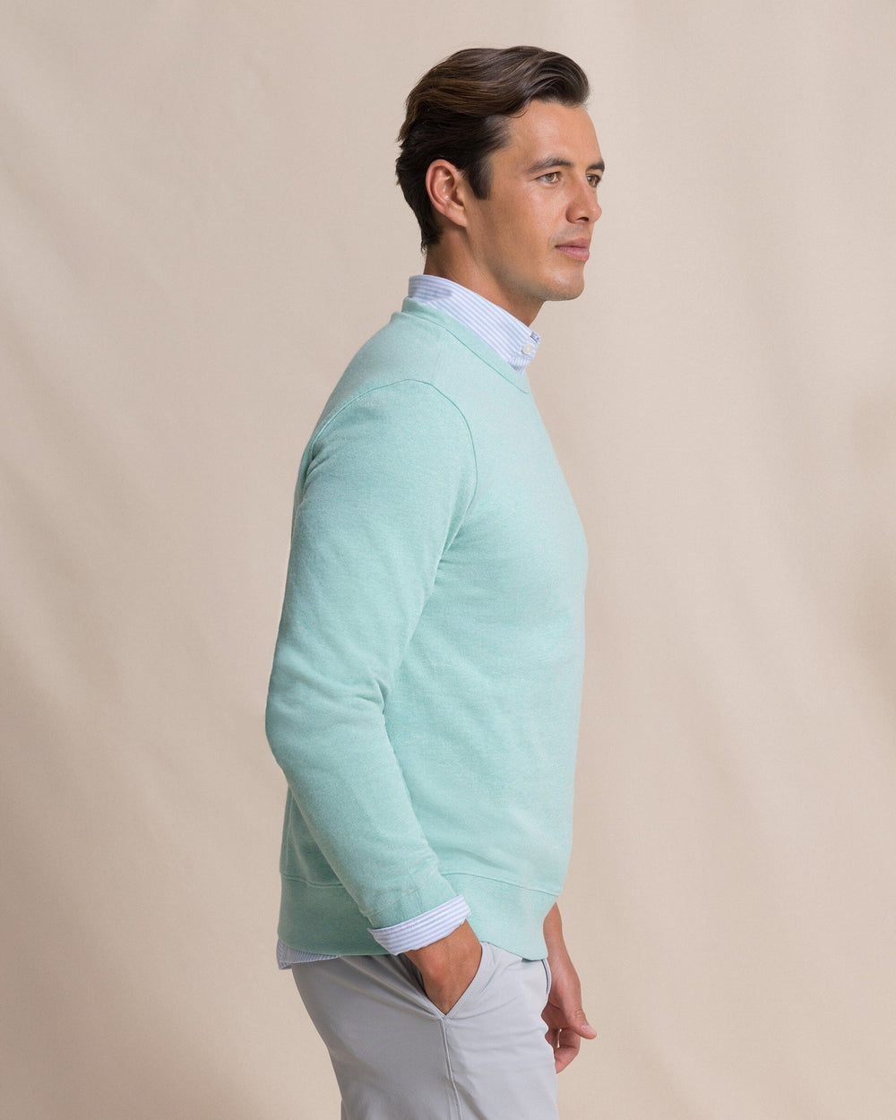 The side view of the Southern Tide Upper Deck Heather Crew by Southern Tide - Heather Gulf Shores
