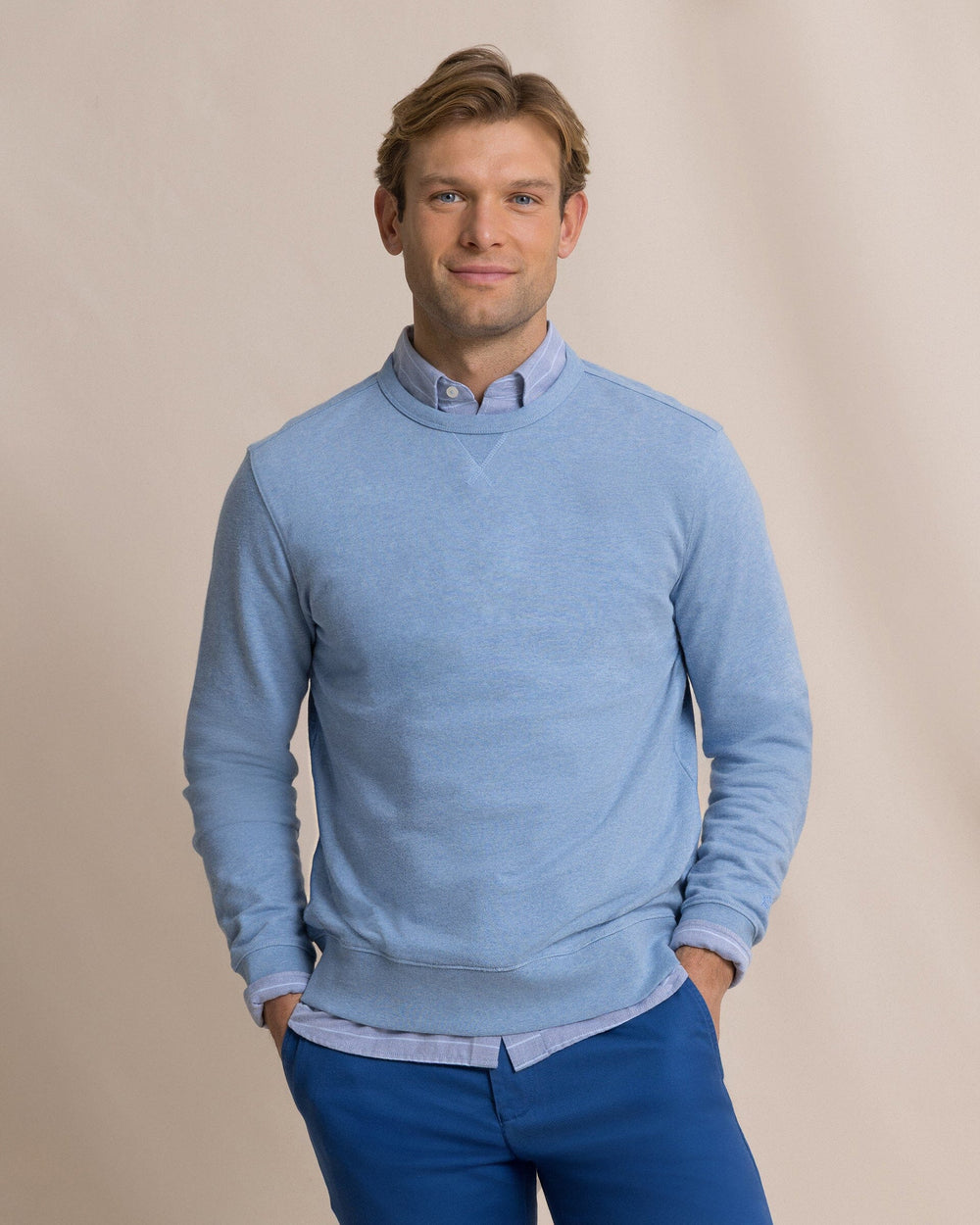 The front view of the Southern Tide Upper Deck Heather Crew by Southern Tide - Heather Ocean Channel