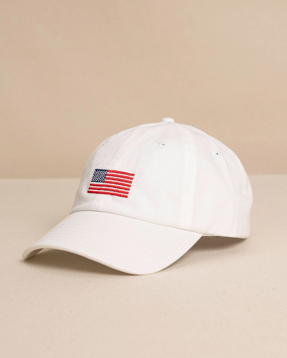 The side view of the Southern Tide USA Flag Hat by Southern Tide - White