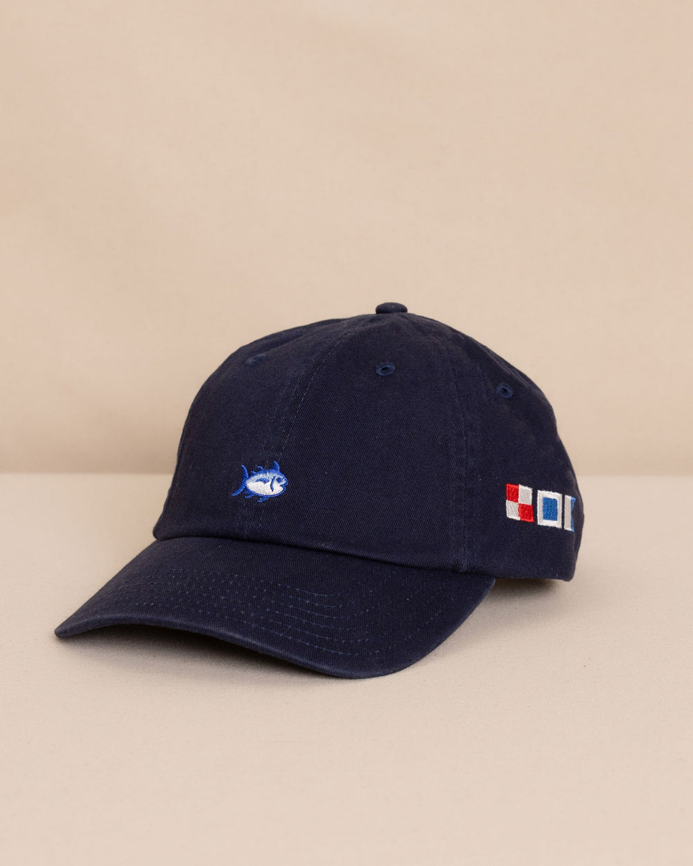 The front view of the Southern Tide USA Nautical Flags Skipjack Hat by Southern Tide - Navy