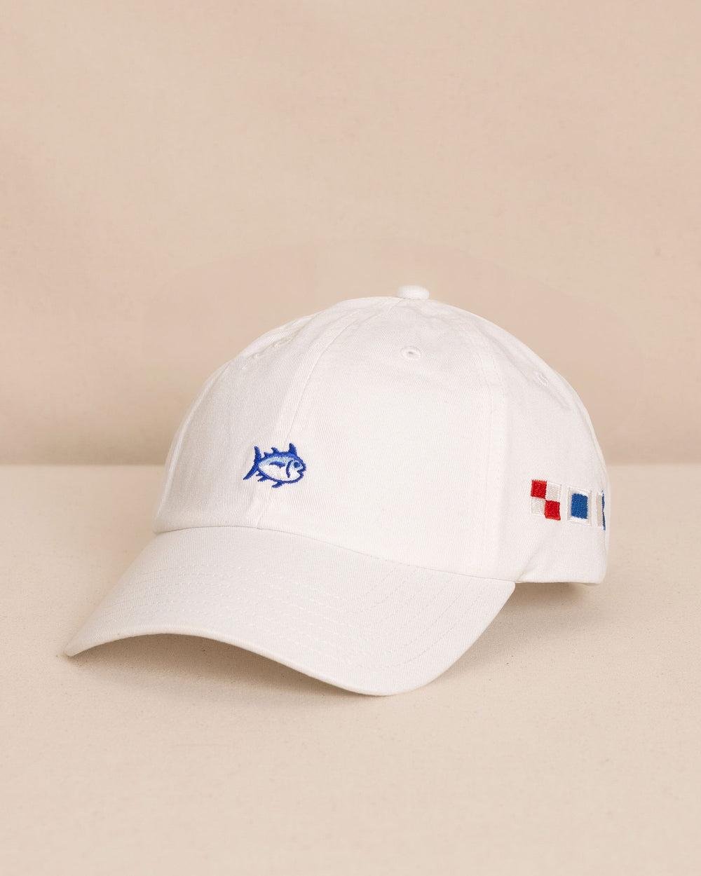 The front view of the Southern Tide USA Nautical Flags Skipjack Hat by Southern Tide - White