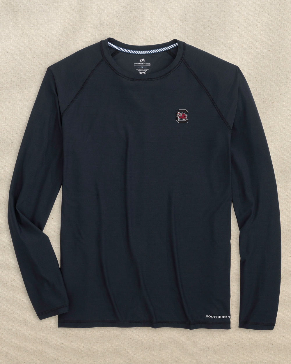 The front view of the Southern Tide USC Gamecocks brrr°®-illiant Long Sleeve T-Shirt by Southern Tide - Caviar Black