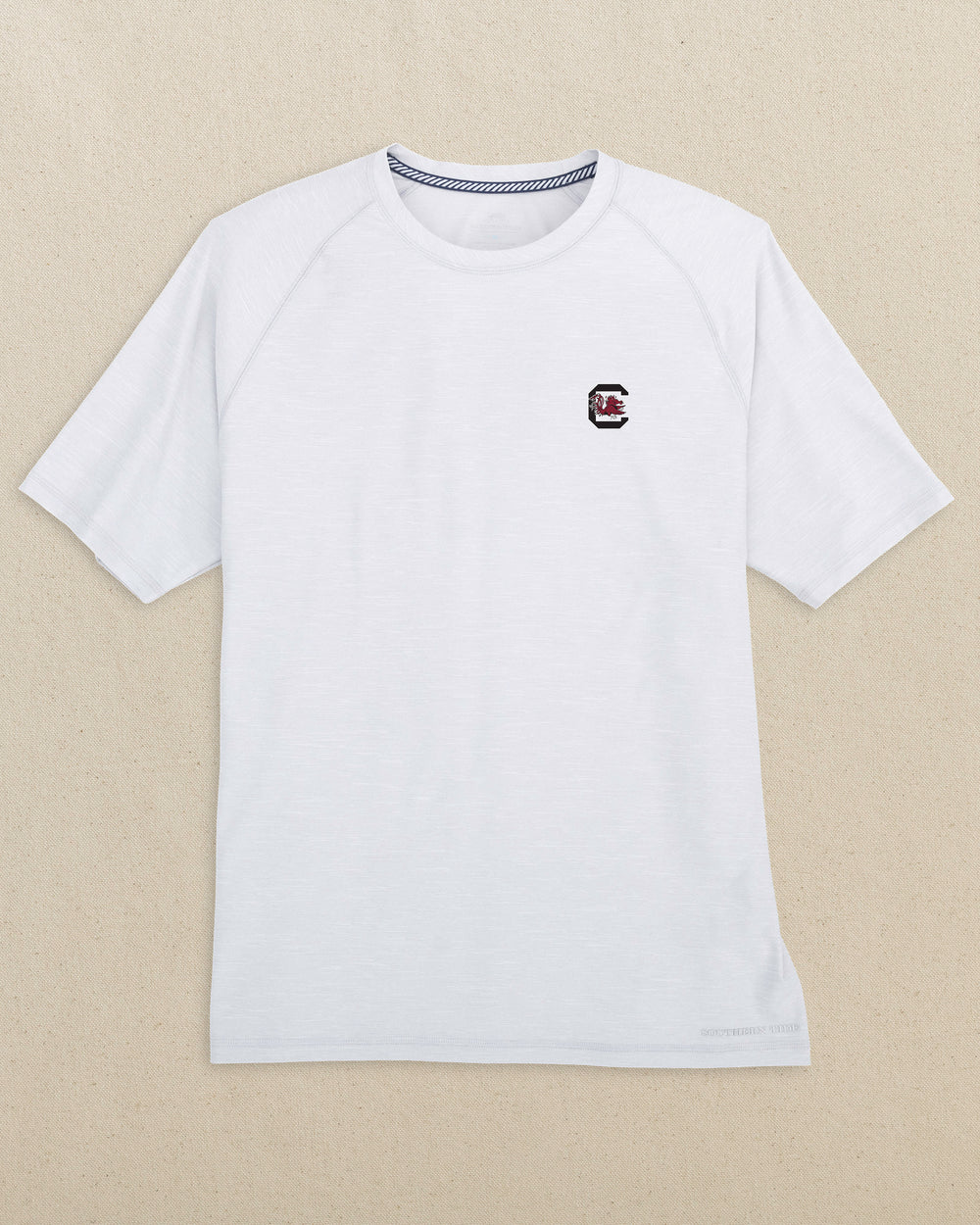 The front view of the Southern Tide USC Gamecocks brrr°®-illiant T-Shirt by Southern Tide - Platinum Grey