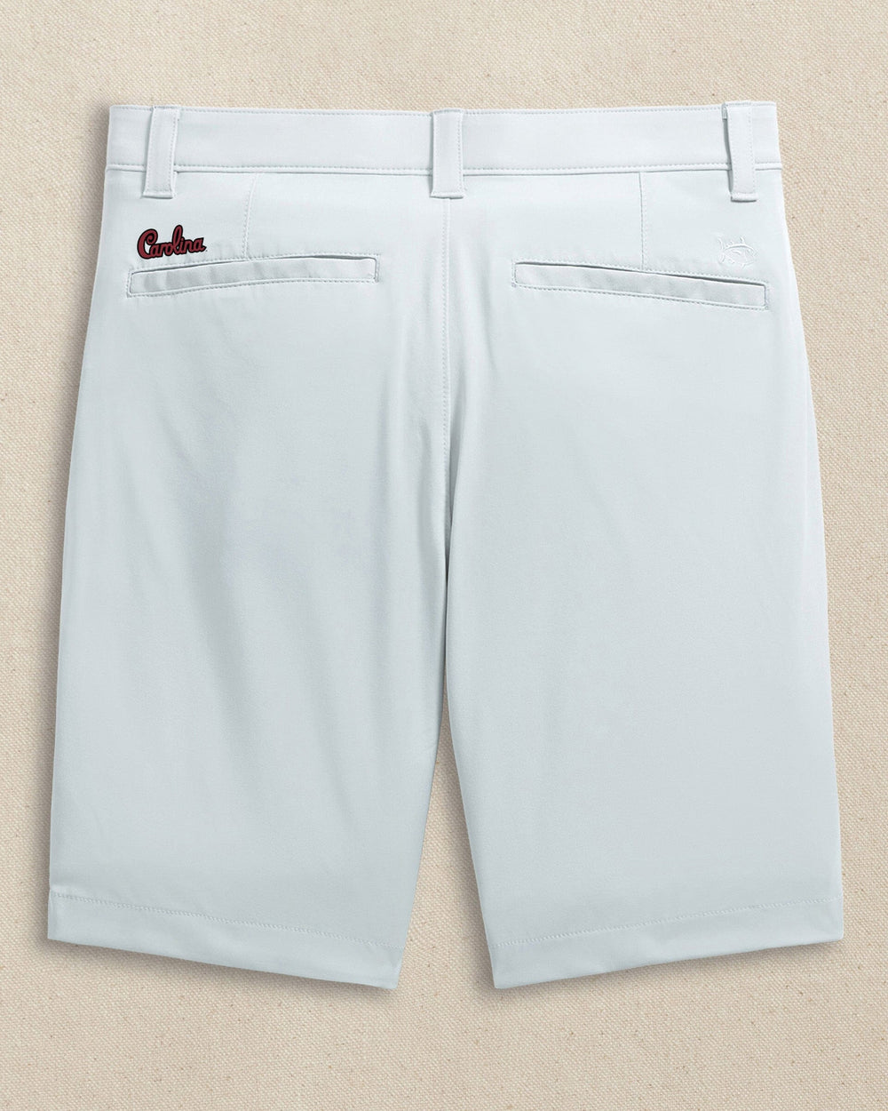 The back view of the Southern Tide USC Gamecocks Carolina Script brrr°®-die 8" Performance Short by Southern Tide - Seagull Grey