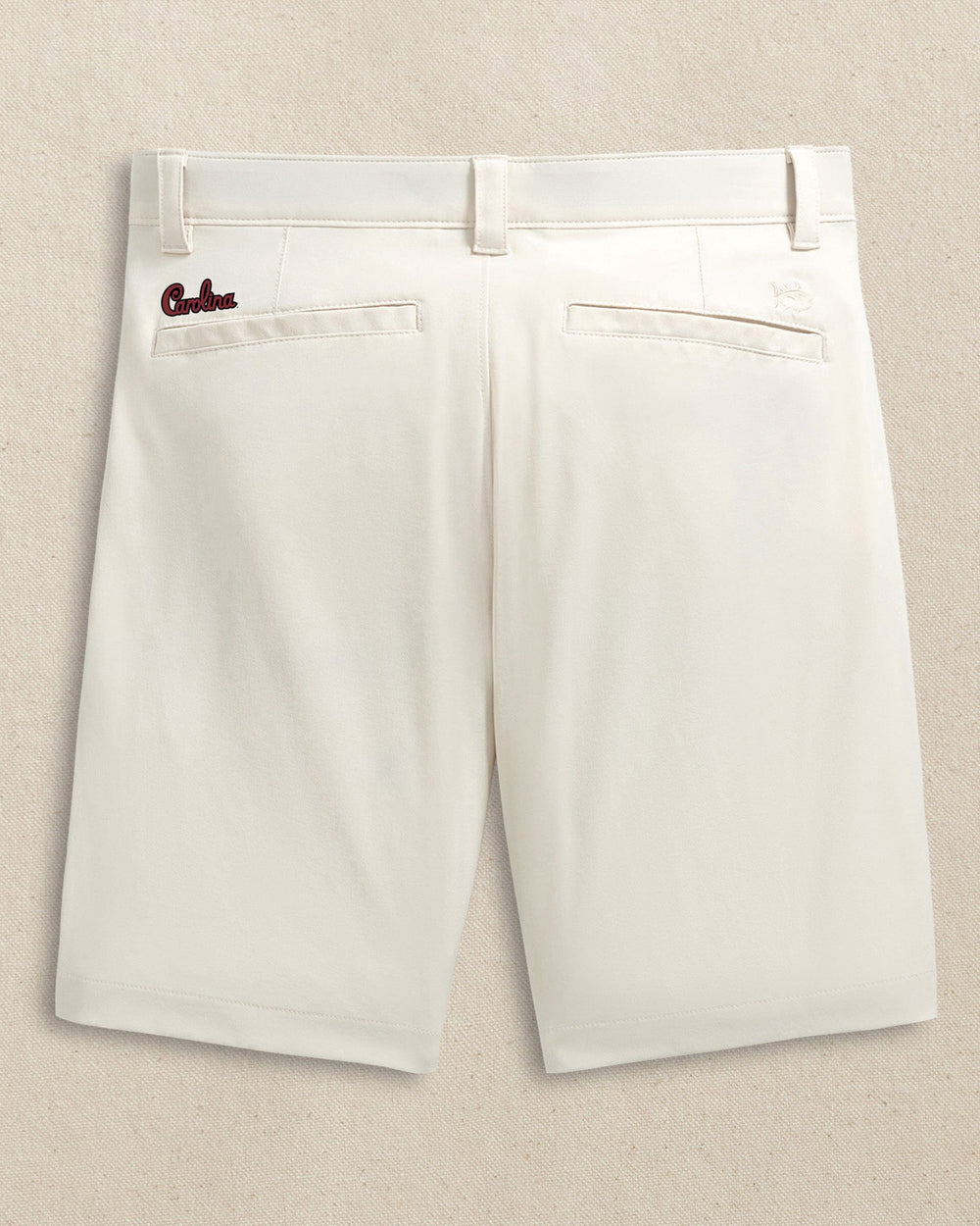 The back view of the Southern Tide USC Gamecocks Carolina Script brrr°®-die 8" Performance Short by Southern Tide - Stone