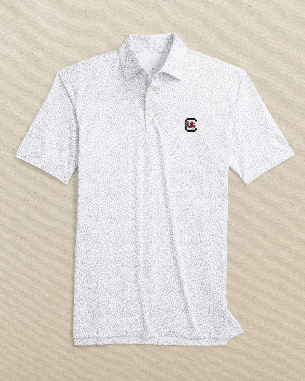 The front view of the Southern Tide USC Gamecocks Driver Gameplay Polo by Southern Tide - Classic White
