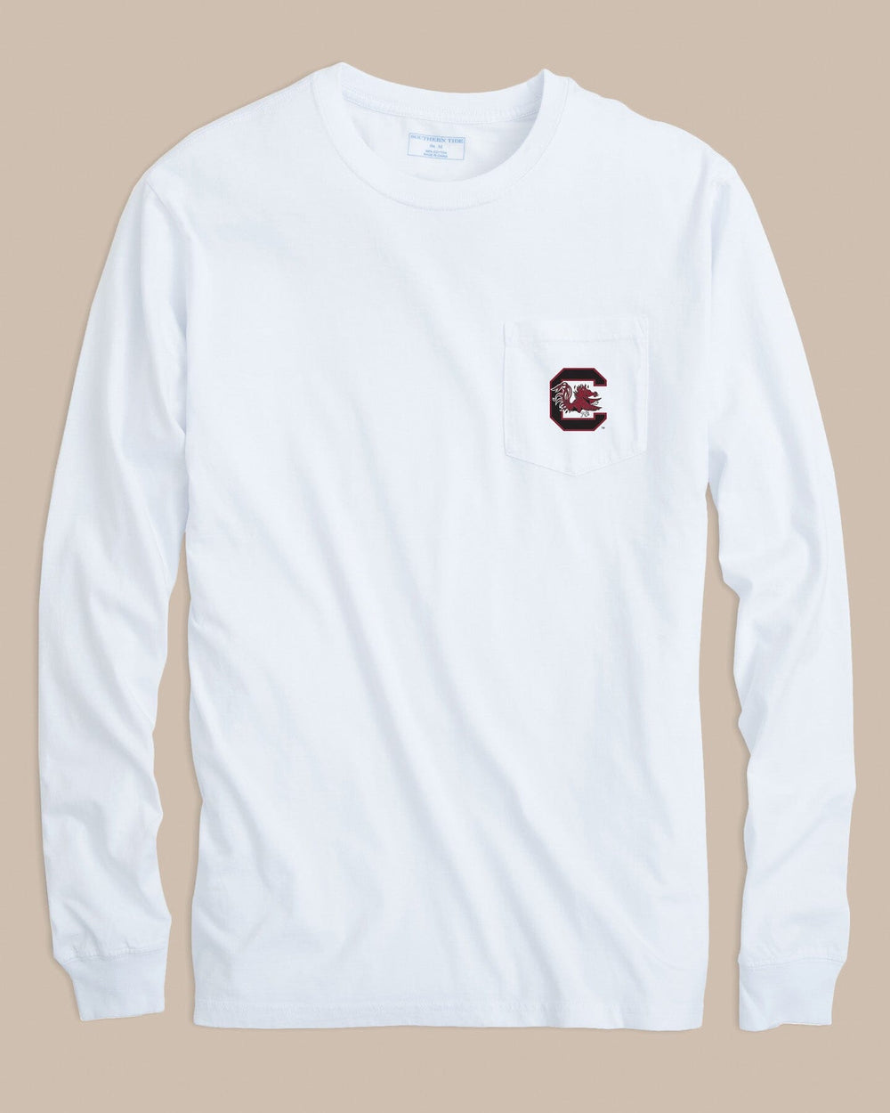 The front view of the Southern Tide USC Gamecocks Gameday Embroidered Long Sleeve T-Shirt by Southern Tide - Classic White