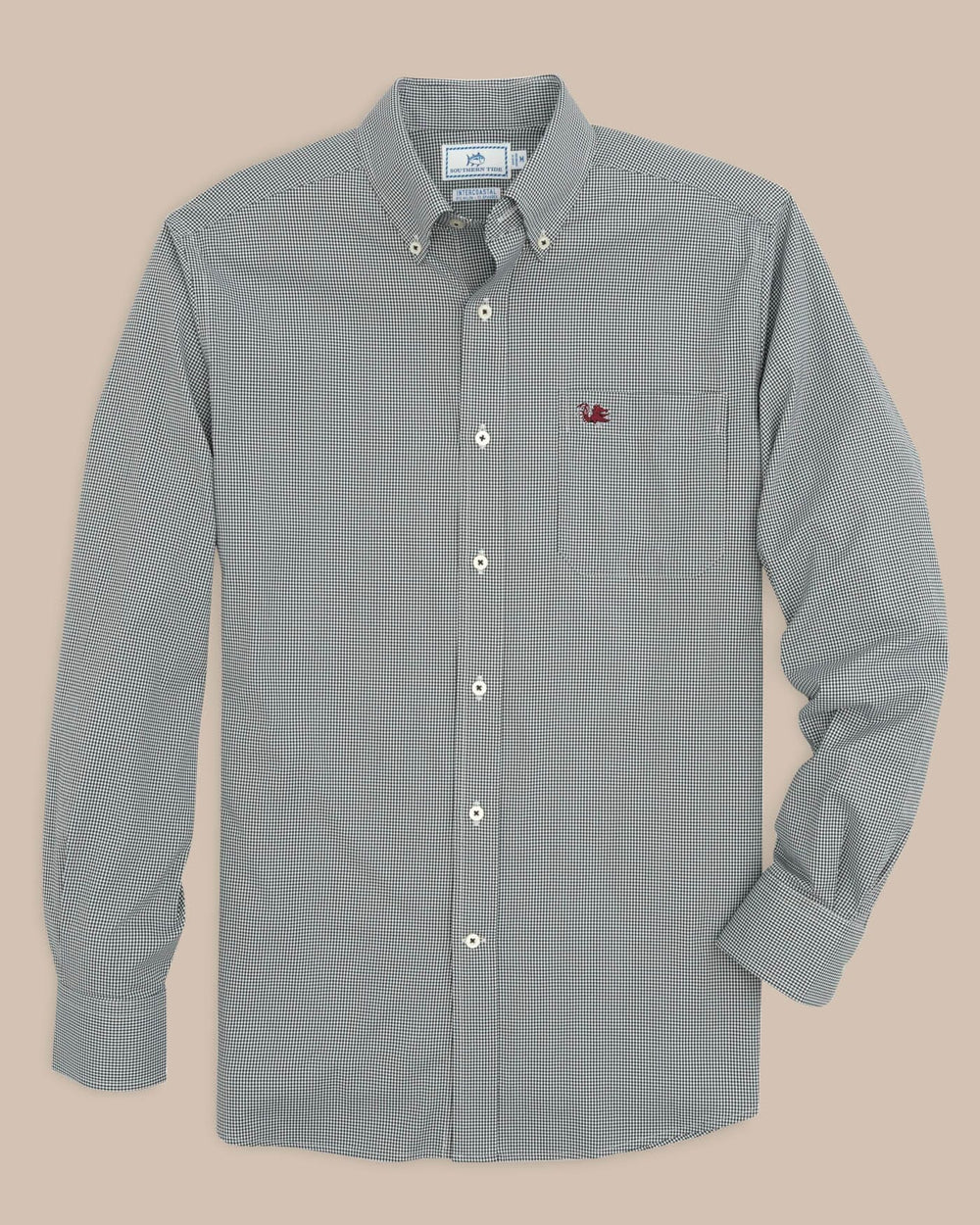 The front view of the Southern Tide USC Gamecocks Gingham Button Down Shirt by Southern Tide - Black