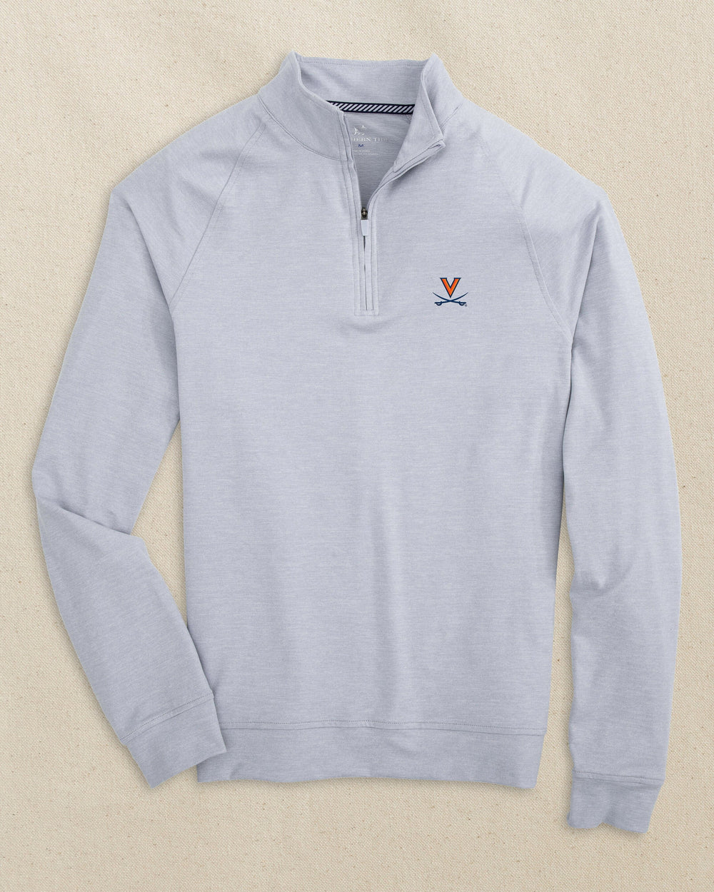 The front view of the Southern Tide UVA Cavaliers Cruiser Quarter Zip by Southern Tide - Heather Slate Grey