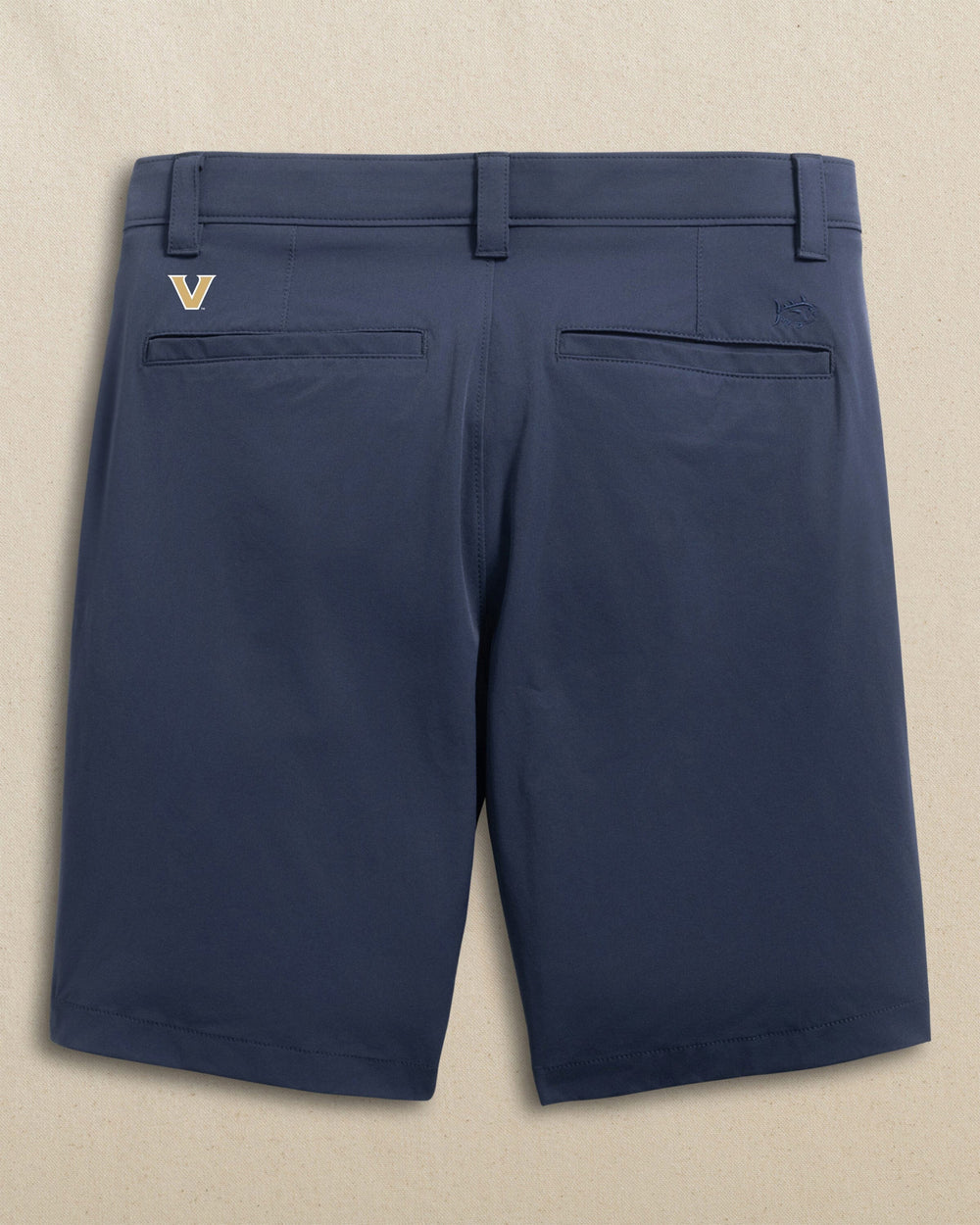 The back view of the Southern Tide Vanderbilt Commodores Birdie 8" Coastal Breeze® Performance Short by Southern Tide - True Navy