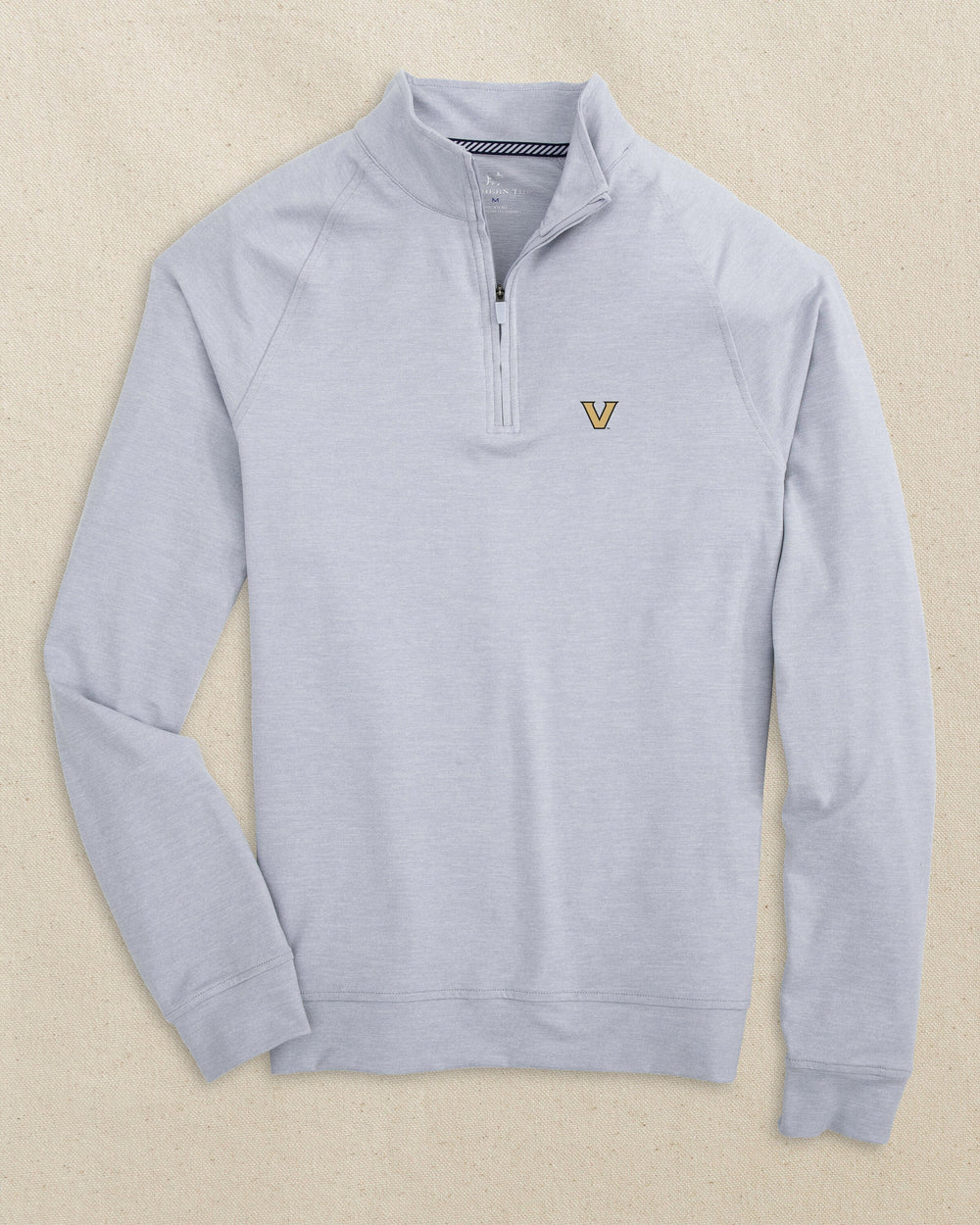 The front view of the Southern Tide Vanderbilt Commodores Cruiser Quarter Zip by Southern Tide - Heather Slate Grey