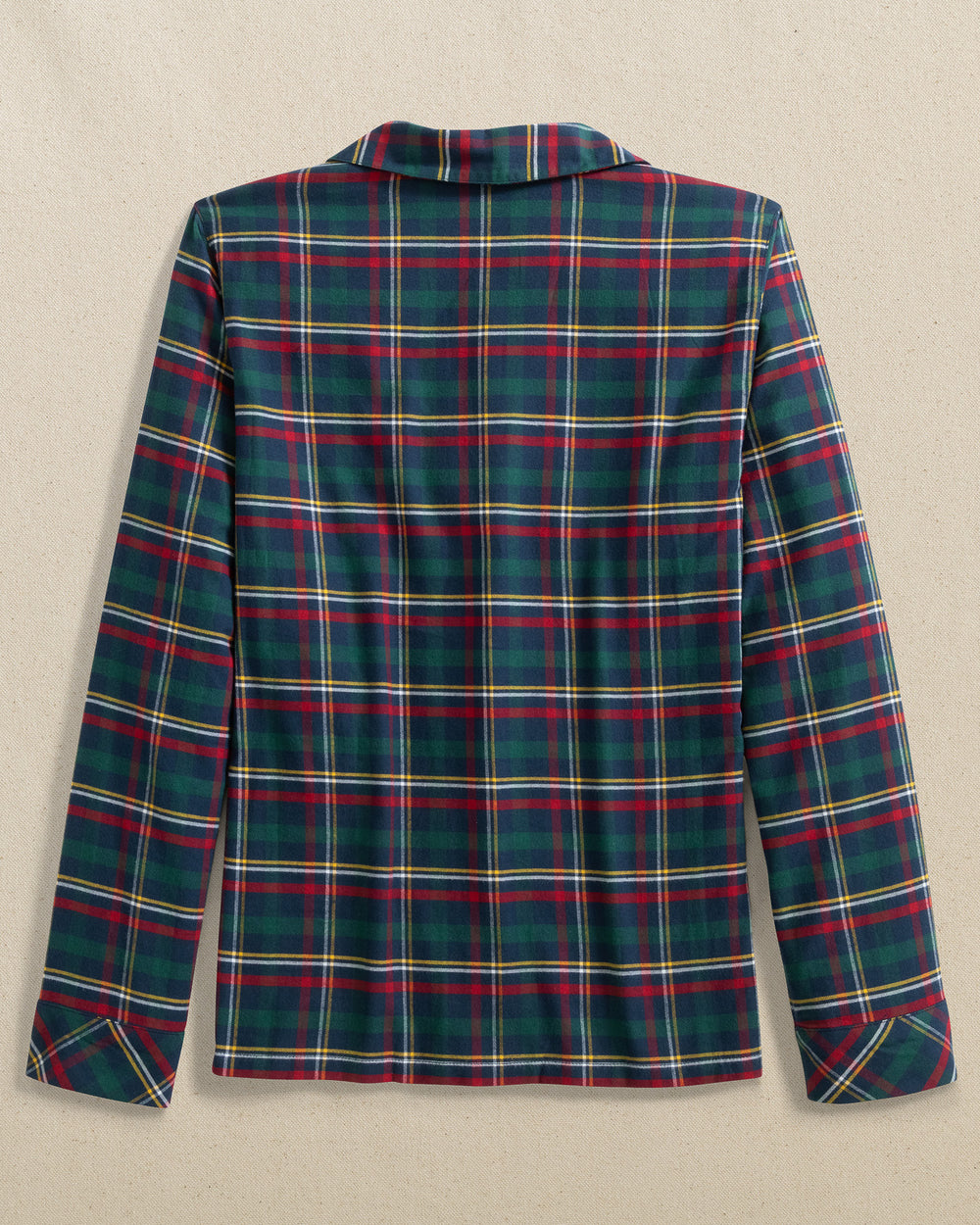 The back view of the Southern Tide Women's Partridgeberry Plaid Lounge Shirt by Southern Tide - Dress Blue