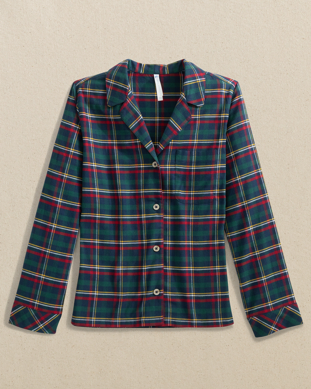 The front view of the Southern Tide Women's Partridgeberry Plaid Lounge Shirt by Southern Tide - Dress Blue