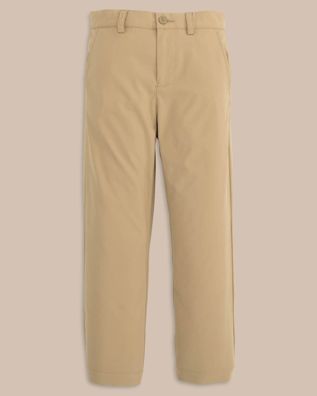 The front view of the Youth Leadhead Performance Pant by Southern Tide - Sandstone Khaki