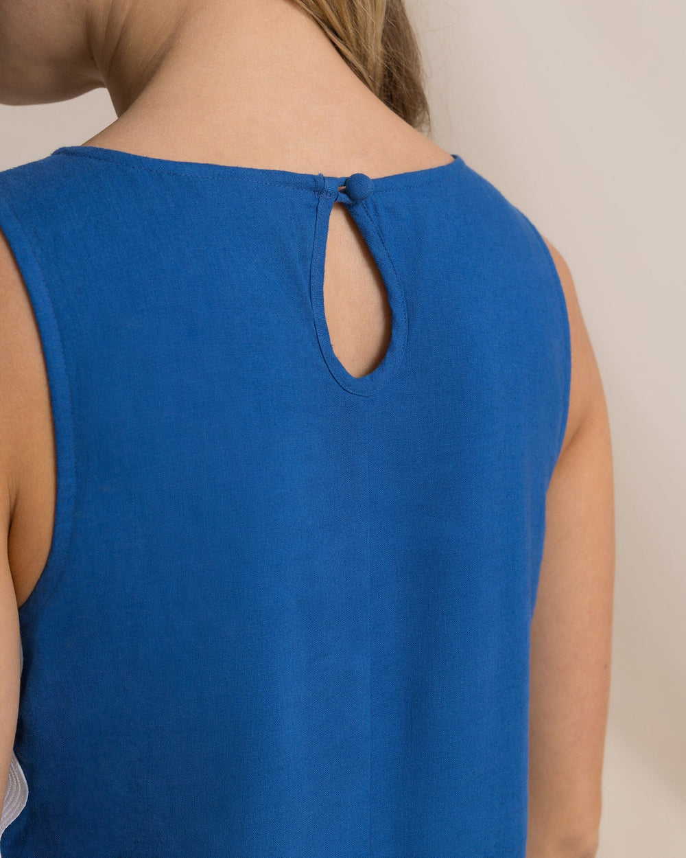 The detail view of the Southern Tide Zalia Side Stripe Maxi Dress by Southern Tide - Nautical Blue