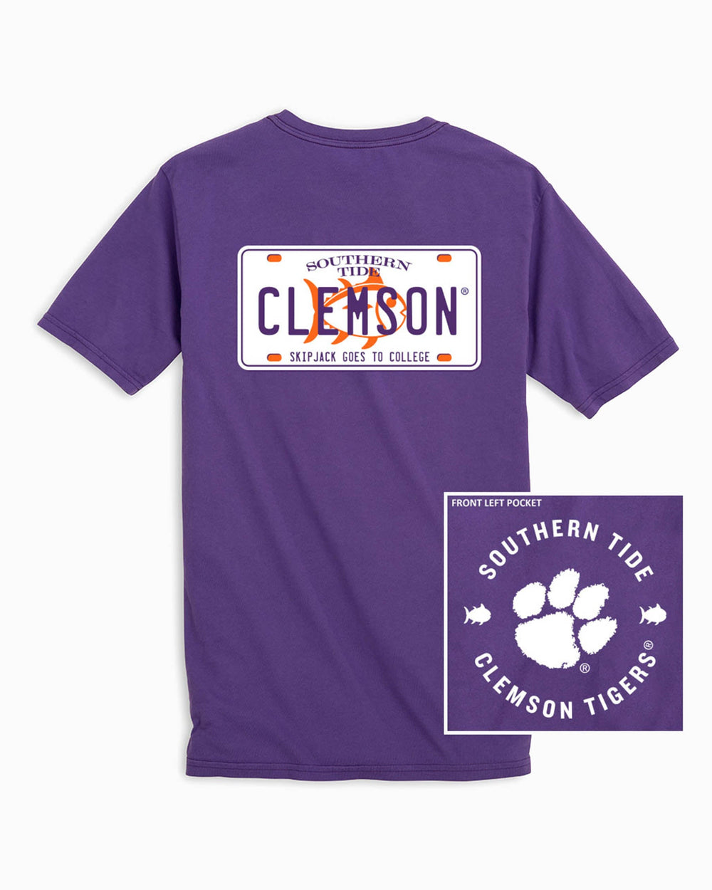The back view of the Clemson Tigers License Plate T-Shirt by Southern Tide - Regal Purple