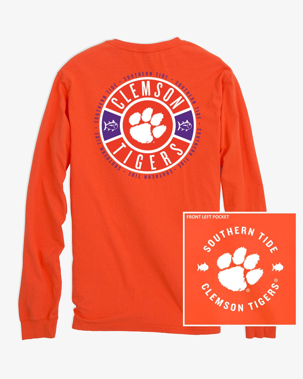 The back view of the Southern Tide Clemson Tigers Ring Badge T-Shirt by Southern Tide - Endzone Orange
