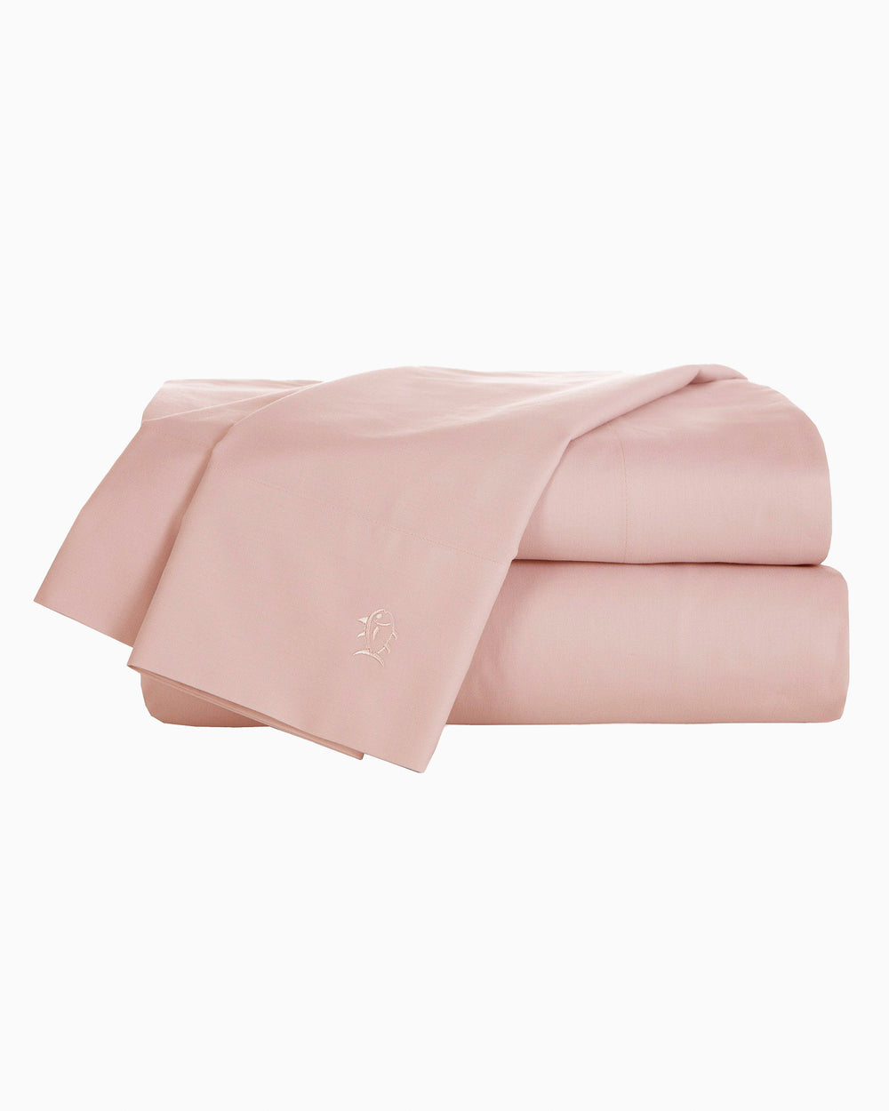 The folded view of the Cotton Twill Sheet Set by Southern Tide - Seashell Pink