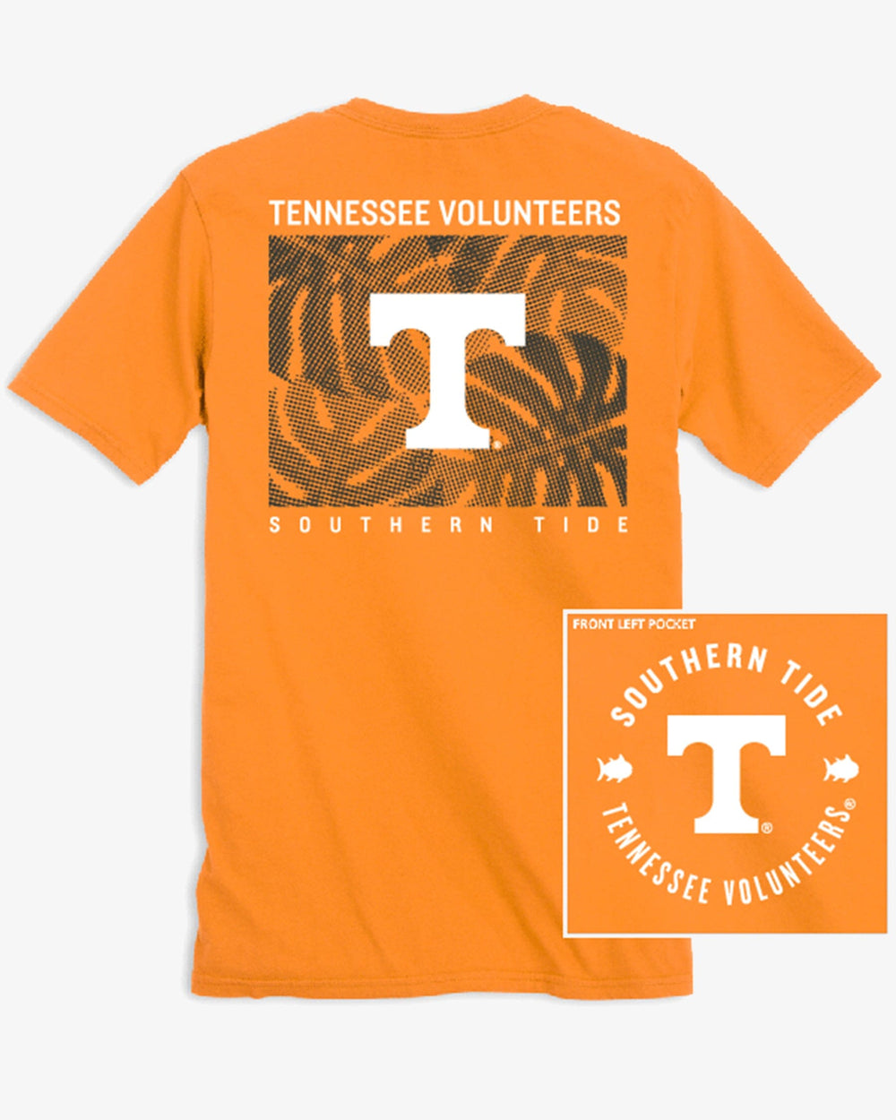 The back view of the Tennessee Vols Halftone Monstera T-Shirt by Southern Tide - Rocky Top Orange