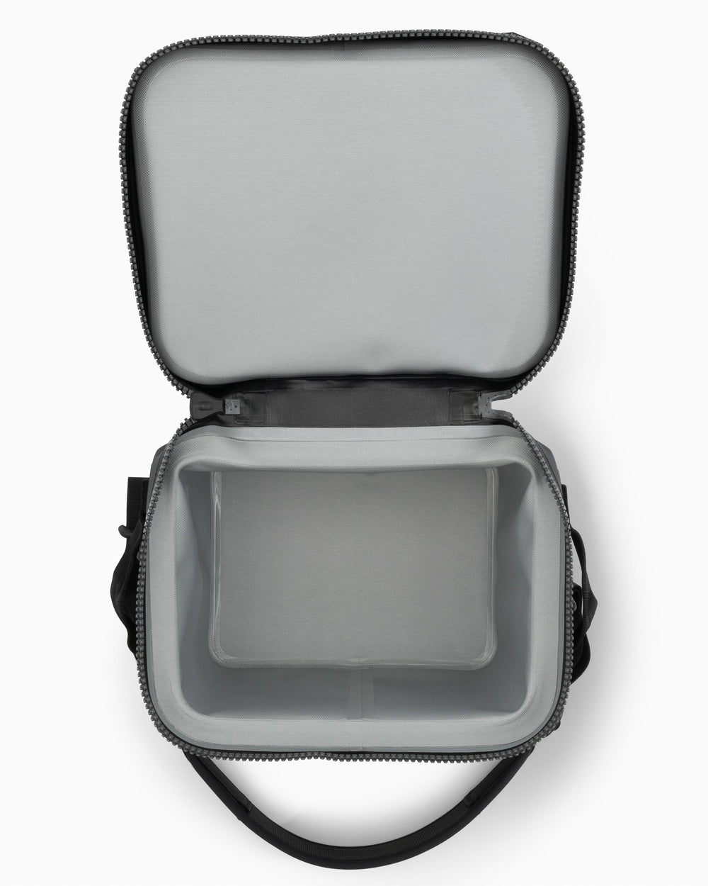 The inside view of the Yeti Hopper Flip 12 by Southern Tide - Charcoal